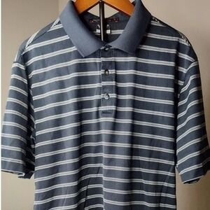 Nike Tiger Woods Collection Polo Men Small Navy Blue Striped Dri-FIT Golf Shirt